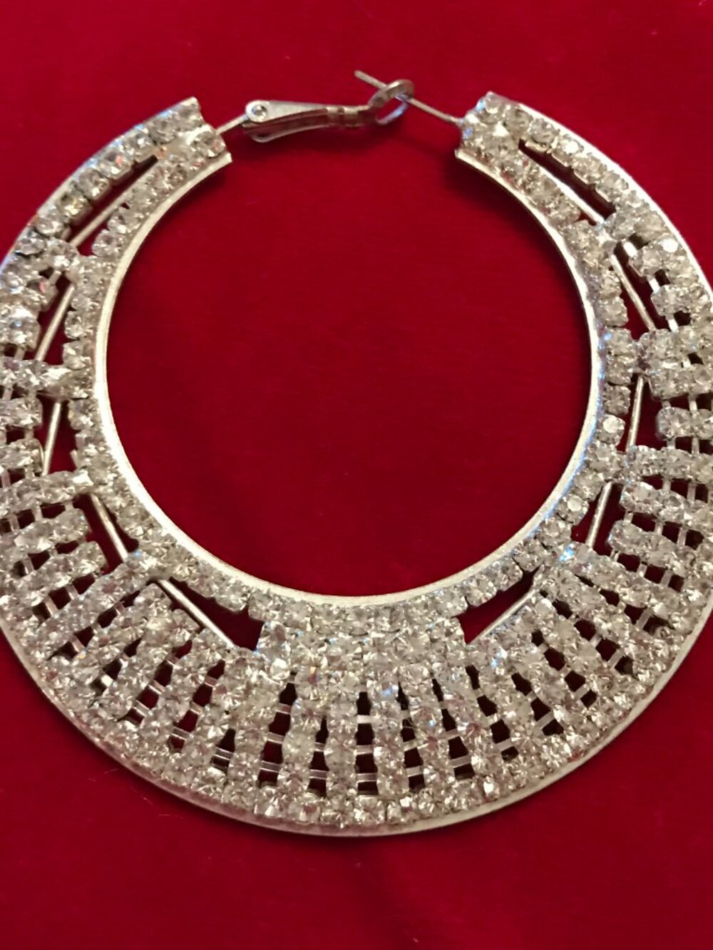 Silver Rhinestone Moon Hoop Earrings - Picture 4 of 6